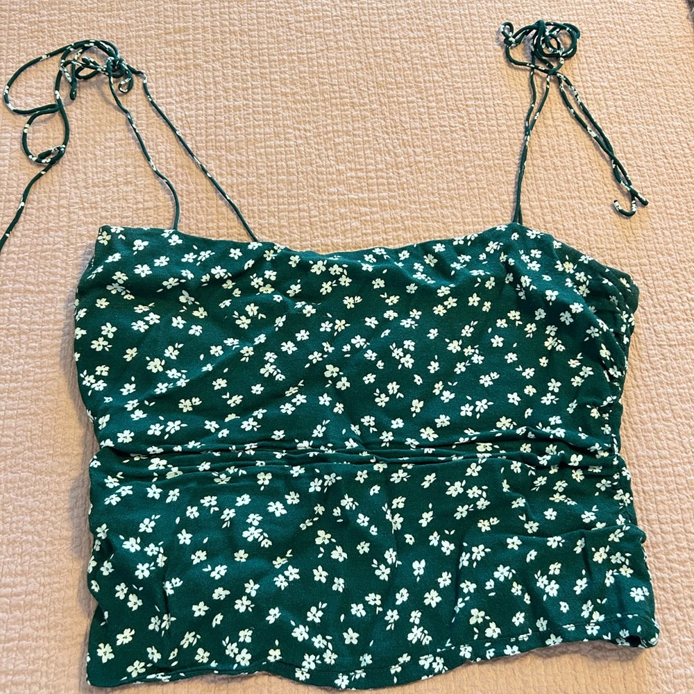 Reformation Green Ruched Tie Front Camisole